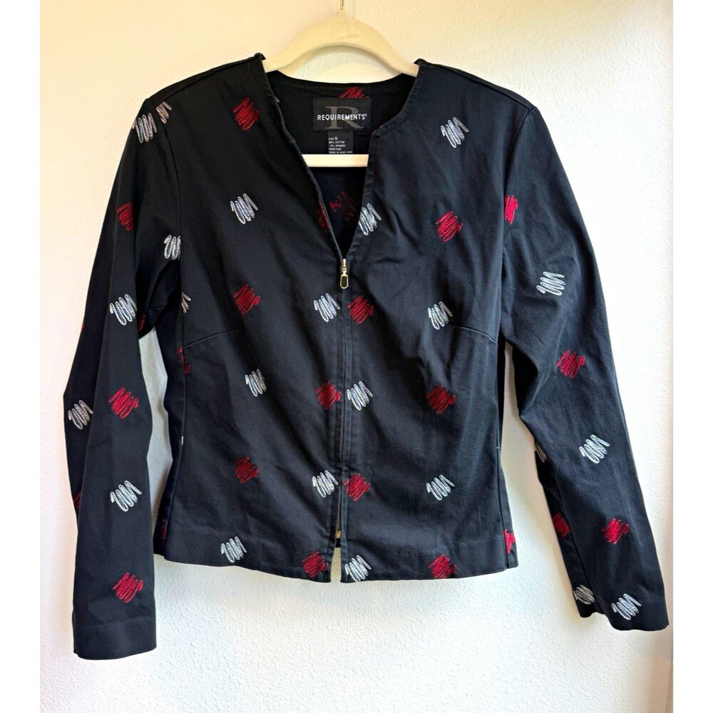 Requirements Women’s 8 Black Geometric Zip Jacket Long Sleeve Stretch Short